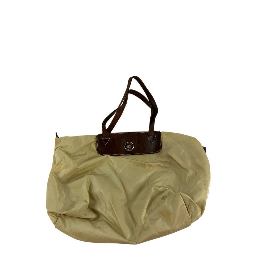 Dooney Burke Zipper Nylon Purse Brown Leather 15x11"